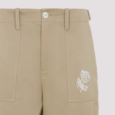 Marni Rose Embroidered Cotton Gabardine Pants In Nude