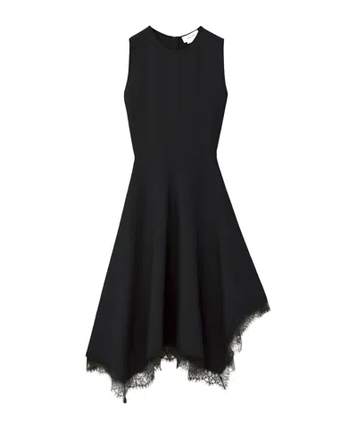 Alexander Mcqueen Asymmetric Lace Hem Sleeveless Midi Dress In Black