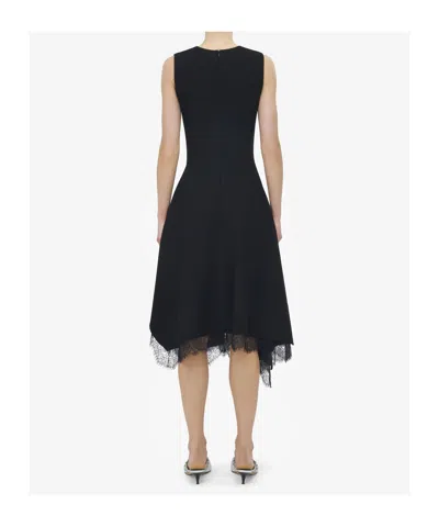 Alexander Mcqueen Asymmetric Lace Hem Sleeveless Midi Dress In Black