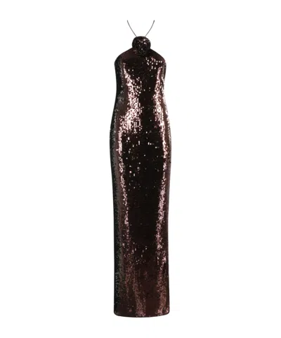 Magda Butrym Sequin Long Dress In Brown