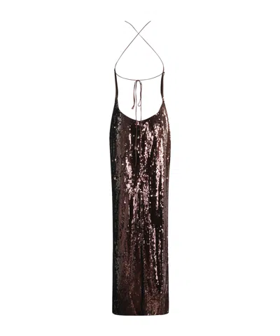 Magda Butrym Sequin Long Dress In Brown