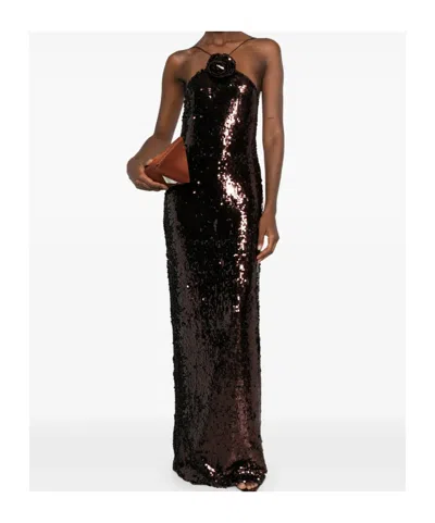 Magda Butrym Sequin Long Dress In Brown