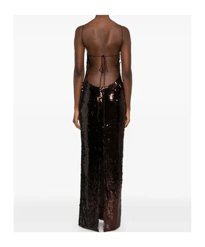 Magda Butrym Sequin Long Dress In Brown
