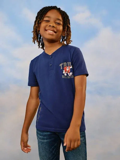 True Religion Boys Shoey Henley T-shirt In Blue