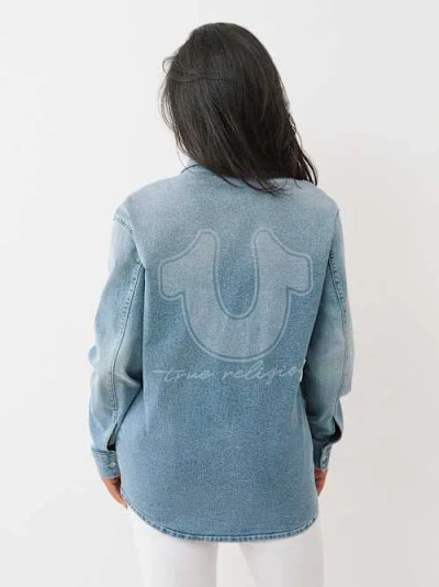 True Religion Women's Oversized Denim Horseshoe Shirt