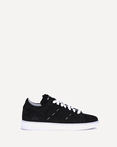 Kiton Handcrafted Leather Sneakers Contrasting Sole In Blue
