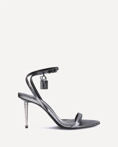 Tom Ford Laminated Heeled Sandals With Laminated Effect In Silver