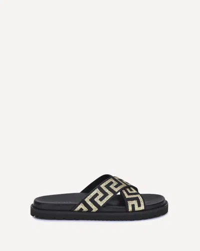 Versace Embroidered Fabric Slippers In Black