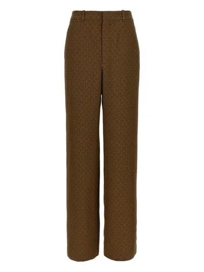 Saint Laurent Twill Pants Featuring All-over Pattern In Brown