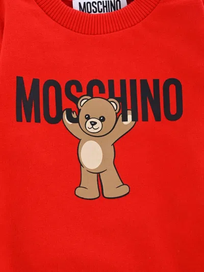 Moschino Teddy-print Crew-neck Sweatshirt In Red