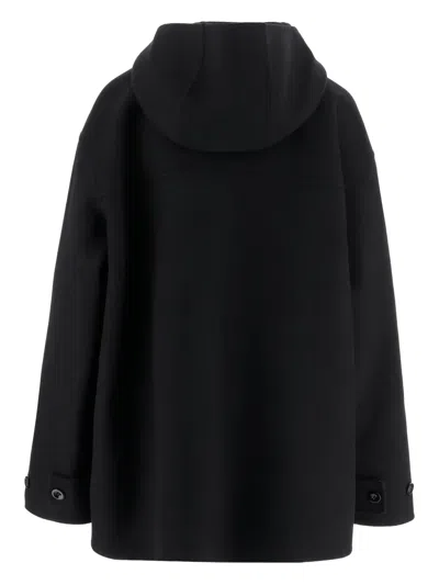 Jil Sander Wool Jacket With Hood And Button Cuffs In Black
