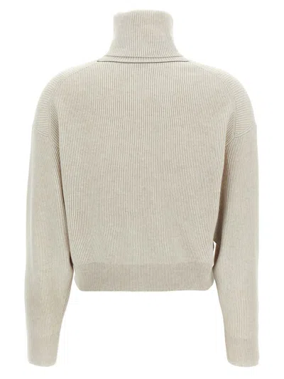 Brunello Cucinelli Ribbed Turtleneck Sweater With Dropped Shoulders In Neutral