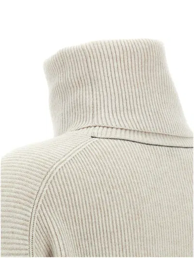Brunello Cucinelli Ribbed Turtleneck Sweater With Dropped Shoulders In Neutral