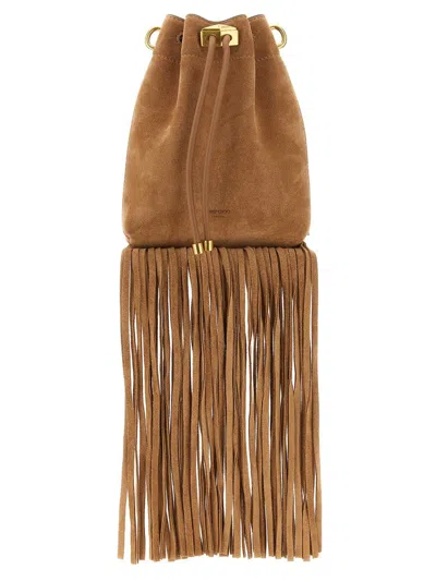 Jimmy Choo Mini Cinch Suede Bucket Bag With Fringe Tassels