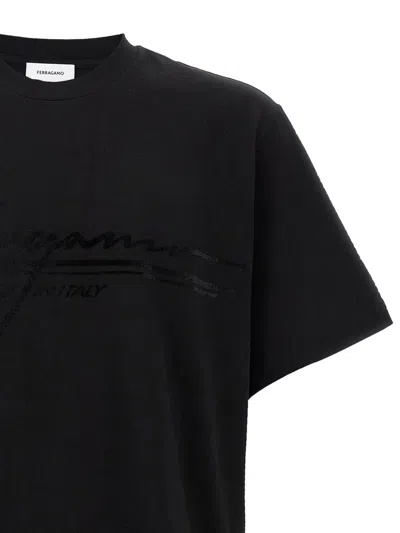 Ferragamo Crew Neck Graphic Print Short Sleeves T-shirt In Black
