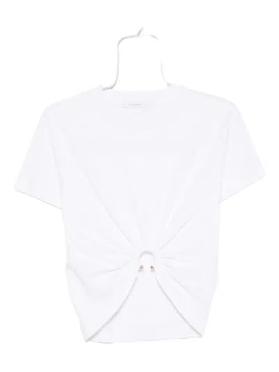 Rabanne White Crewneck Top With Short Sleeves And Ruched Cut-out On The Front In White