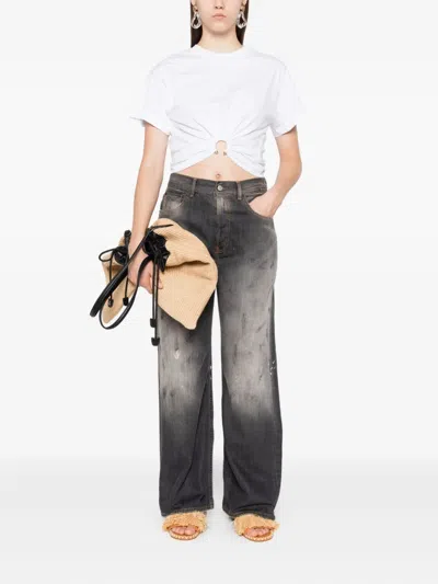 Rabanne White Crewneck Top With Short Sleeves And Ruched Cut-out On The Front In White