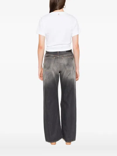 Rabanne White Crewneck Top With Short Sleeves And Ruched Cut-out On The Front In White