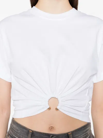 Rabanne White Crewneck Top With Short Sleeves And Ruched Cut-out On The Front In White