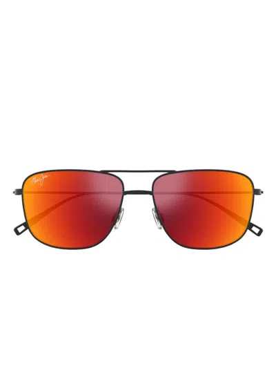 Maui Jim Mikioi Titanium Rectangular Sunglasses In Black