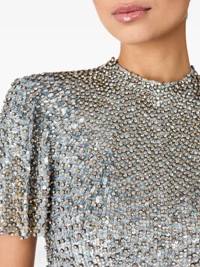 Jenny Packham Jourdain Crystal Sequined Flutter-sleeve Gown In Silver