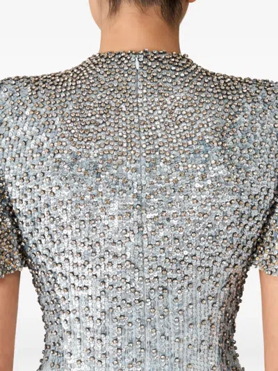 Jenny Packham Jourdain Crystal Sequined Flutter-sleeve Gown In Silver