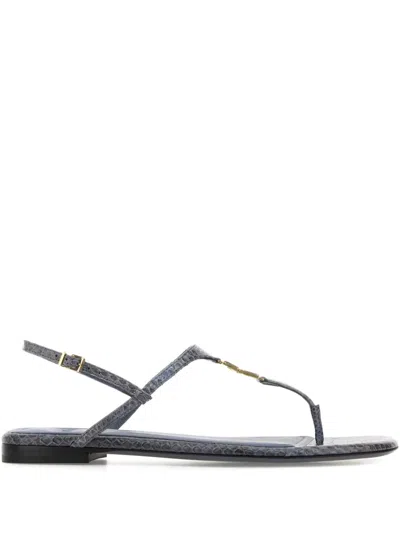 Fendi Ffold Snakeskin Sandal In Gray