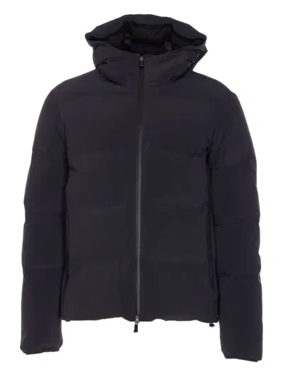 Herno High-collar Hooded Down Jacket With Logo Detail In Multi