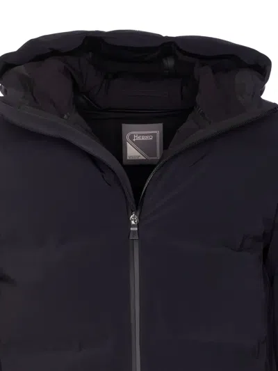 Herno High-collar Hooded Down Jacket With Logo Detail In Multi