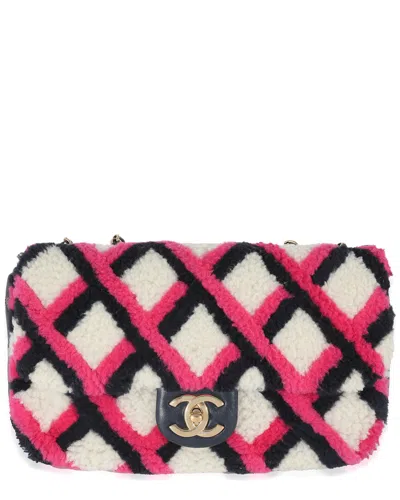 Pre-owned Chanel Multicolor Pink & White Shearling Emoticon Single Flap Bag (authentic  Pre-loved)