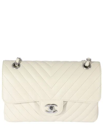 Pre-owned Chanel White Calfskin Small Classic Flap Bag (authentic Pre-loved)