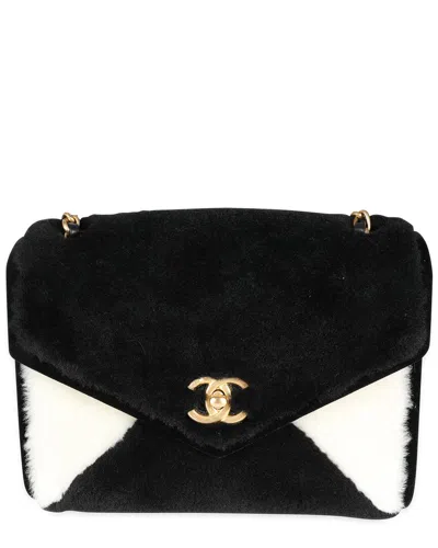 Pre-owned Chanel Black & White Shearling Small Single Flap Bag (authentic Pre-loved)