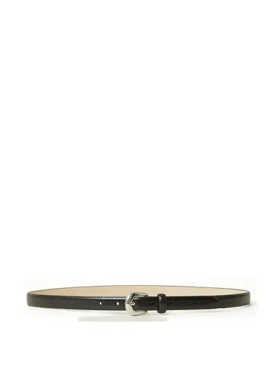 B-low The Belt Kennedy Mini Crocodile Print Leather Belt In Black Silver