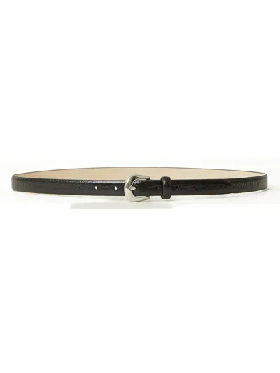 B-low The Belt Kennedy Mini Crocodile Print Leather Belt In Black Silver