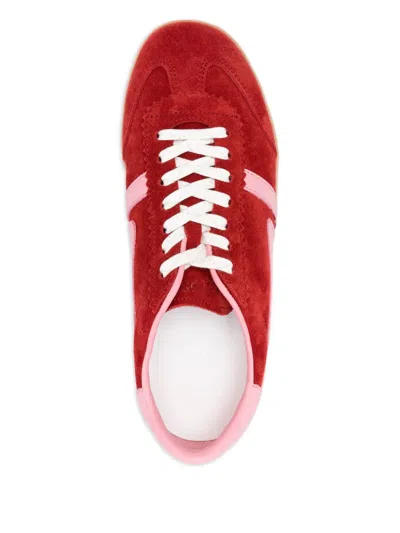 Closed Suede Panelled Sneakers In Red