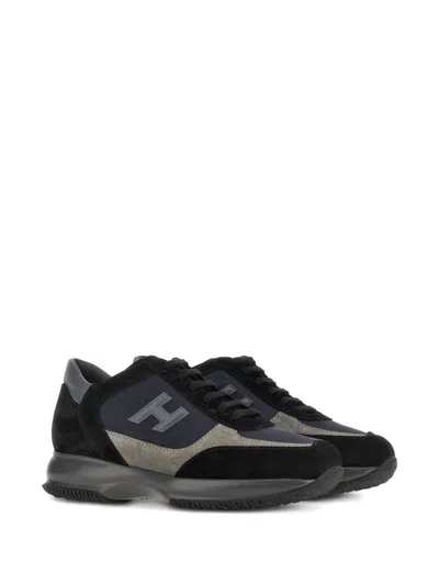 Hogan Suede And Smooth Leather Interactive Sneakers With Technical Fabric Inserts In Blue