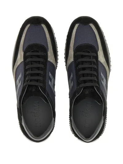 Hogan Suede And Smooth Leather Interactive Sneakers With Technical Fabric Inserts In Blue