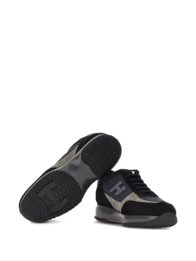 Hogan Suede And Smooth Leather Interactive Sneakers With Technical Fabric Inserts In Blue