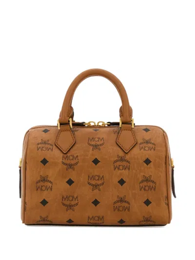 Mcm Canvas Printed Handbag With Detachable Tag And Top Handles