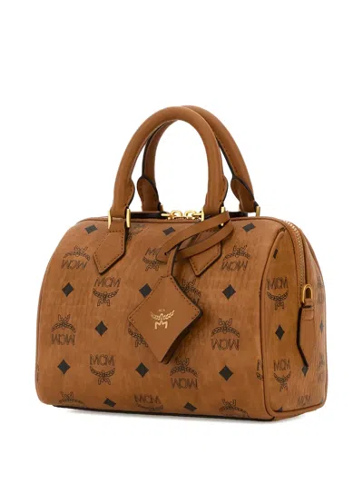 Mcm Canvas Printed Handbag With Detachable Tag And Top Handles