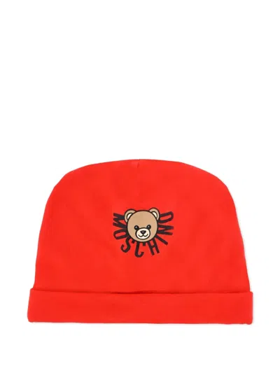Moschino Teddy-print Beanie In Red