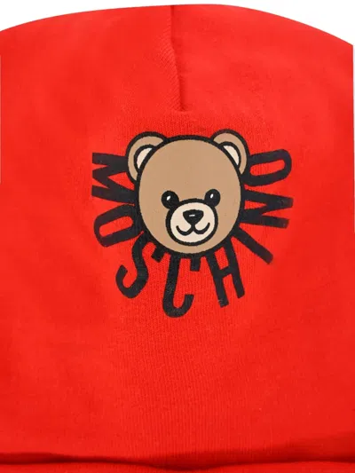 Moschino Teddy-print Beanie In Red