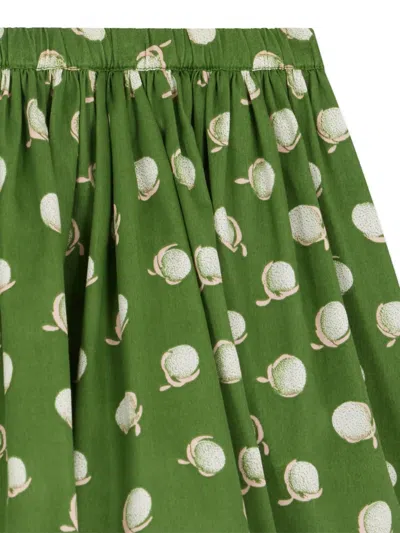 Bonpoint Suzon Green Satin Skirt With Floral Print In Organic Cotton In Green