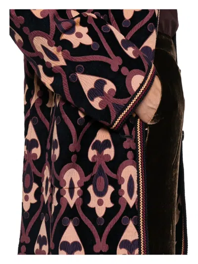 Etro Jacquard Jacket Contrast Trim Geometric Motif In Brown