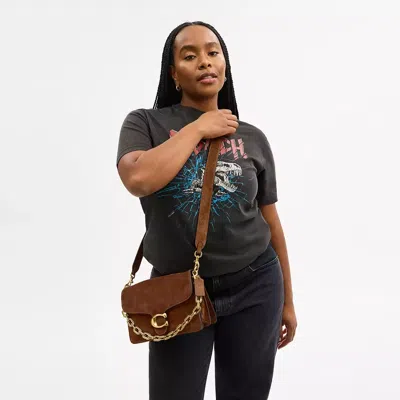 Coach Tabby Chain Suede Leather Shoulder Bag In Brown