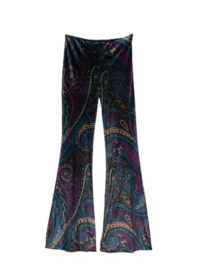 Etro Paisley-print Flared Viscose Trousers In Blue