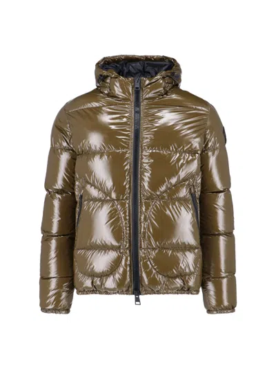 Herno Glossy Bomber Jacket With Horizontal Quilting And Adjustable Hood In Brown