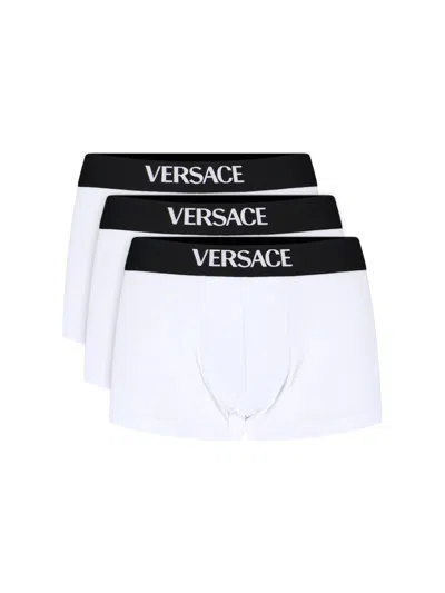 Versace Logo Intarsia Pack Of Three Boxers In White