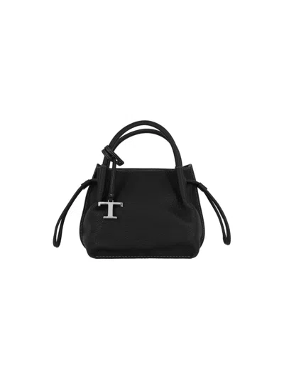 Tod's Black Shoulder Bag With Two Top Handles And Drawstring Closure In Black