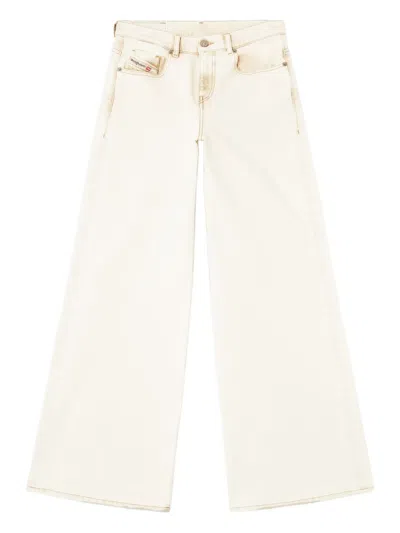 Diesel Off-white Wide Leg Bleach-effect Jeans In Neutral